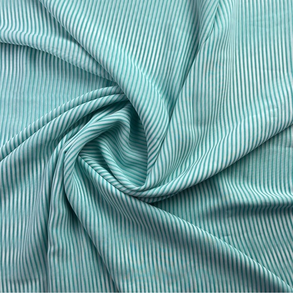 Striped Teal Blue and White Chiffon Sheer Fabric - Picture 1 of 2